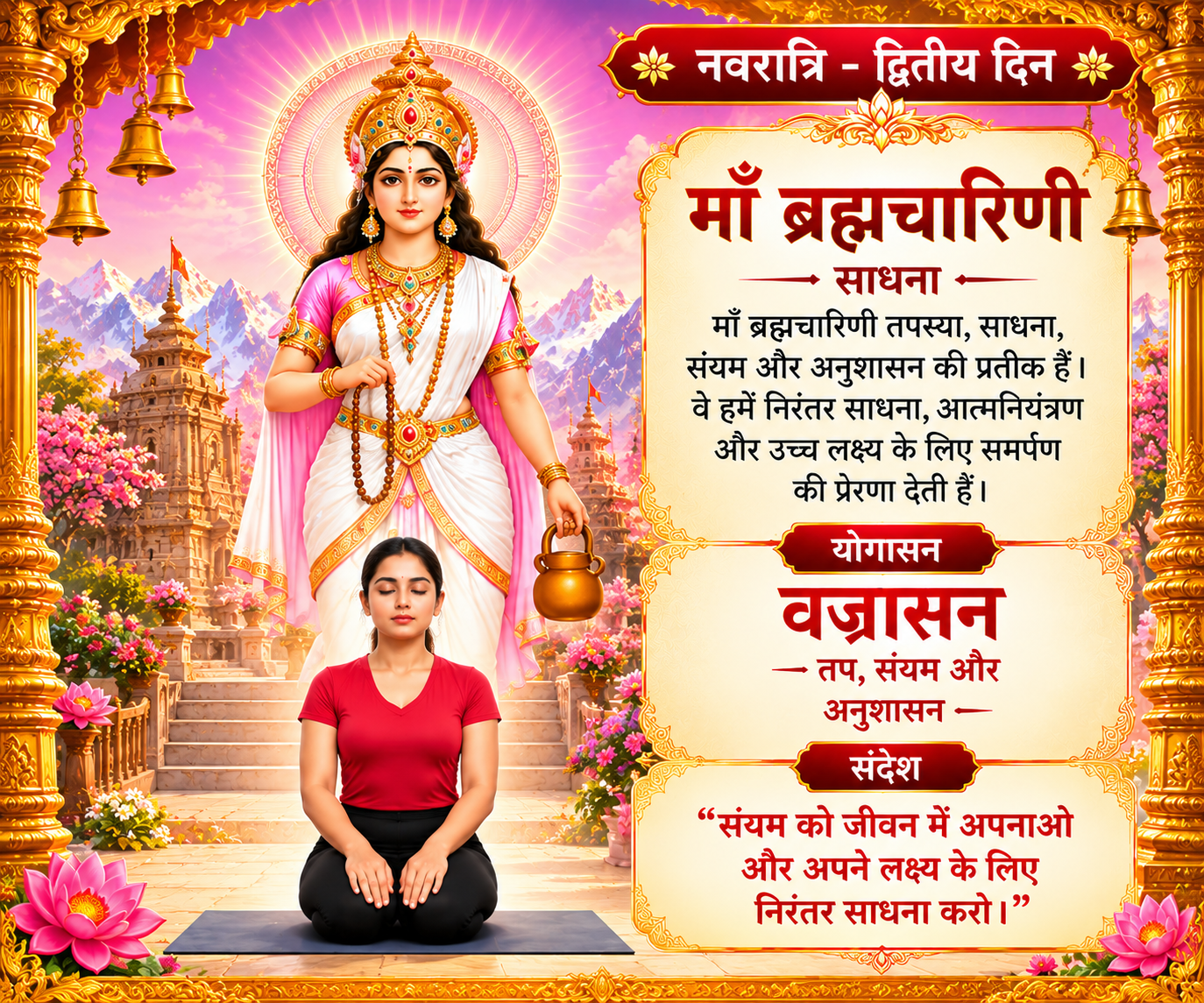 माँ ब्रह्मचारिणी और वज्रासन – नवरात्रि द्वितीय दिन