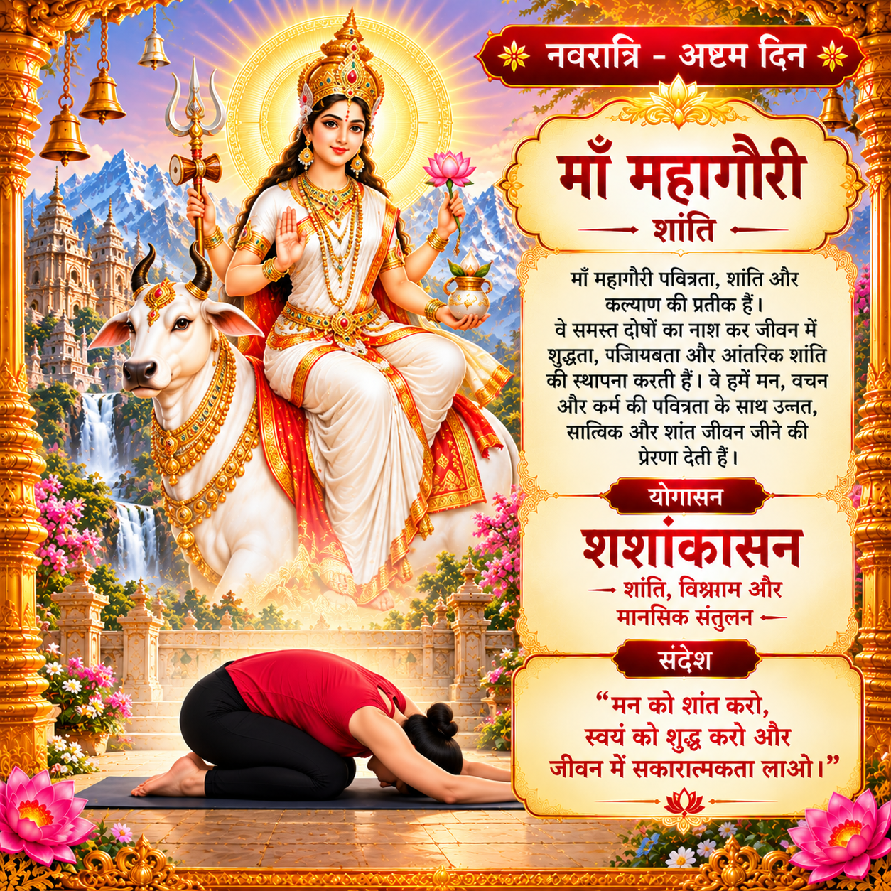 माँ महागौरी और शशांकासन – नवरात्रि अष्टम दिन