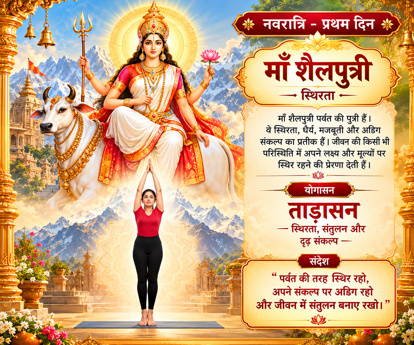 माँ शैलपुत्री और ताड़ासन – नवरात्रि प्रथम दिन