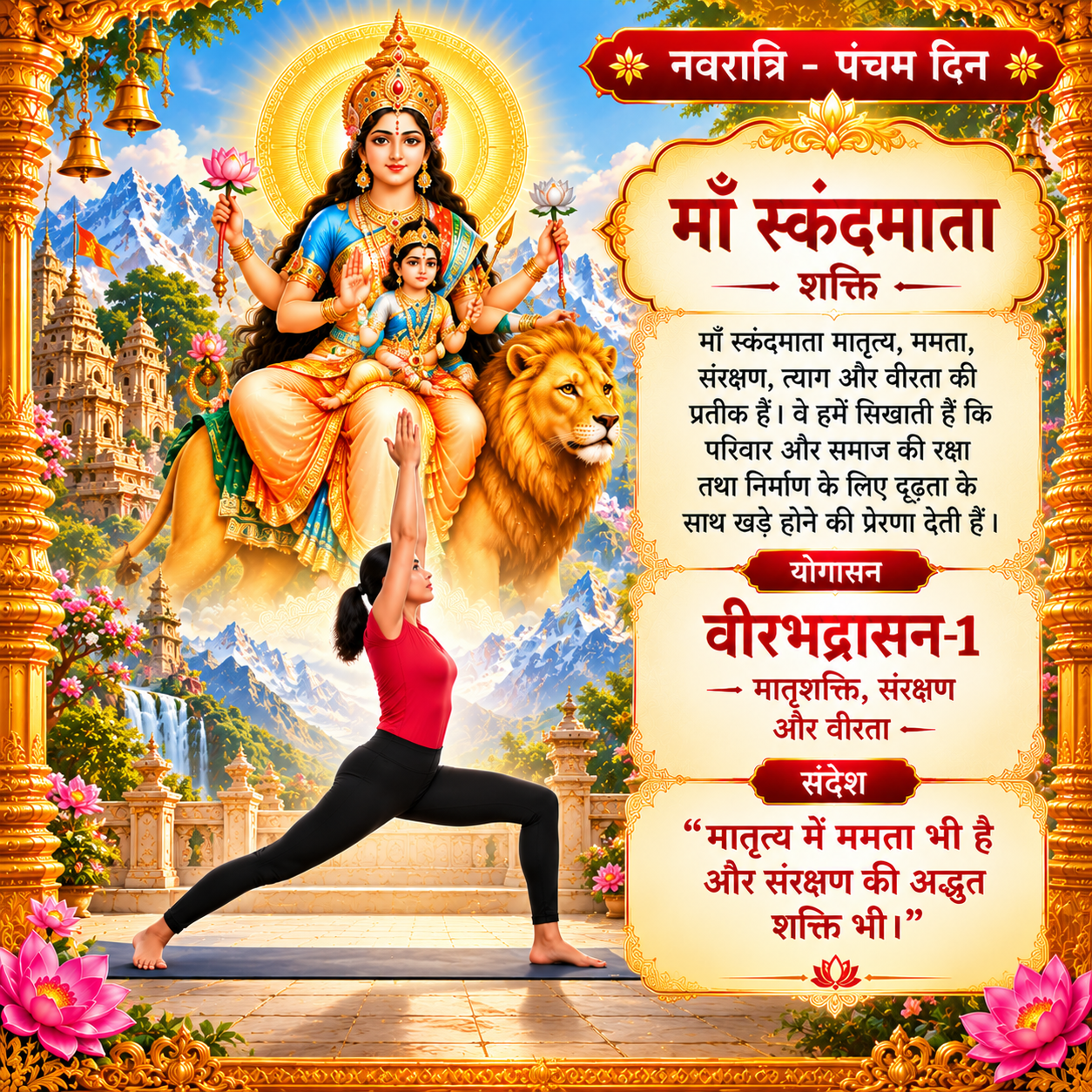 माँ स्कंदमाता और वीरभद्रासन-1 – नवरात्रि पंचम दिन